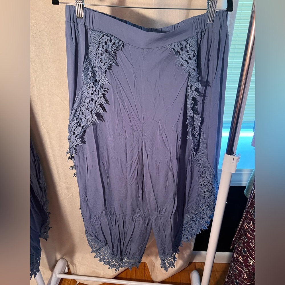 Boutique Wholesale Lace Trim Flowy Boho Pants